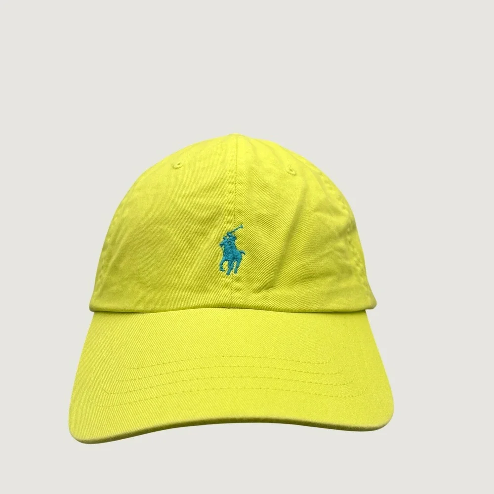 Polo Ralph Lauren Mens Yellow Neon Embroidered Blue Pony OS Preppy Baseball Cap